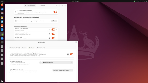 Настройки расширения Ubuntu Dock