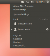 меню сессии Ubuntu 12.10